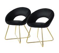 ML-Design 2X Sillas de Comedor Negras Ergonómicas Asiento Tapizado Aspecto Terciopelo Patas de Metal Doradas con Respaldo Redondo y Reposabrazos Sillón Moderno para Mesa de Salón Oficina Dormitorio