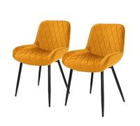 ML-Design 2X Sillas de Comedor Ocre Estilo Retro Asiento Tapizado Aspecto de Piel Sintética Patas de Metal Negras con Respaldo y Apoyabrazos Sillón Moderno para Salón Oficina Dormitorio Cocina