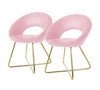 ML-Design 2X Sillas de Comedor Rosas Ergonómicas Asiento Tapizado Aspecto Terciopelo Patas de Metal Doradas con Respaldo Redondo y Reposabrazos Sillón Moderno para Mesa de Salón Oficina Dormitorio