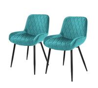 ML-Design 2X Sillas de Comedor Turquesa Estilo Retro Asiento Tapizado Aspecto de Terciopelo Patas de Metal Negras con Respaldo y Apoyabrazos Sillón Moderno para Salón Oficina Dormitorio Cocina