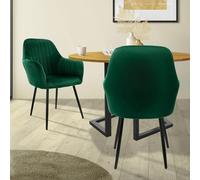 ML-Design 2X Sillas de Comedor Verdes Ergonómicas, Asiento Tapizado Aspecto de Terciopelo Patas de Metal con Respaldo y Reposabrazos Sillón Moderno para Mesa de Salón Oficina Dormitorio Cocina