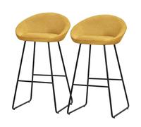 ML-Design 2X Taburetes de Bar Altos Mostaza con Funda de Tela 75cm, Sillas con Estructura Metálica, Asientos de Cocina con Respaldo y Reposapíes, Sillones de Barra, Mueble de Mostrador de Bistro