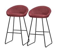 ML-Design 2X Taburetes de Bar Altos Rojos con Funda de Tela 75cm, Sillas con Estructura Metálica, Asientos de Cocina con Respaldo y Reposapíes, Sillones de Barra, Mueble de Mostrador de Bistro