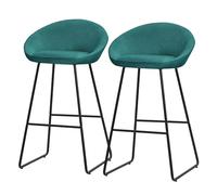 ML-Design 2x Taburetes de Bar Altos Turquesa Oscuro con Funda de Tela 75cm Sillas con Estructura Metálica Asientos de Cocina con Respaldo y Reposapíes, Sillones de barra, Mueble de Mostrador de Bistro