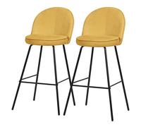 ML-Design 2X Taburetes de Bar Mostaza con Tapizado de Tela, 75cm Altura, Sillas con Estructura Metálica, Asientos de Cocina con Respaldo y Reposapíes, Sillones de Barra, Mueble de Mostrador de Bistro