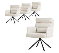 ML-Design 4X Silla de Comedor Giratoria, Beige Asiento de Cocina con Respaldo Extraíble y Reposabrazos Diseño Ergonómico Mueble Tapizado con Funda de Poliéster y Cojín Taburete con Patas de Metal