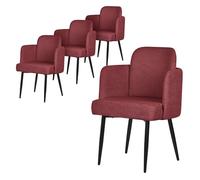 ML-Design 4X Sillas de Comedor con Funda de Tela en Color Rojo, Asientos Sofá de Salón con Respaldo y Reposabrazos de Ratán Mueble Tapizado con Patas de Metal, Sillónes Ergonómicos de Cocina