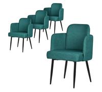 ML-Design 4X Sillas de Comedor con Funda de Tela en Color Turquesa Oscuro, Asientos Sofá de Salón con Respaldo y Reposabrazos de Ratán Mueble Tapizado con Patas de Metal, Sillón Ergonómicos de Cocina