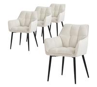 ML-Design 4X Sillas de Comedor de Rizo con Respaldo y Reposabrazos Asientos Crema con Tapizado Grueso y Patas de Metal Sillón Diseño Ergonómico Moderno para Salón, Escritorio o Cocina