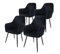 ML-Design 4X Sillas de Comedor Negras Ergonómicas, Asiento Tapizado Aspecto de Terciopelo Patas de Metal con Respaldo y Reposabrazos Sillón Moderno para Mesa de Salón Oficina Dormitorio Cocina