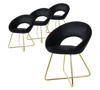 ML-Design 4X Sillas de Comedor Negras Ergonómicas Asiento Tapizado Aspecto Terciopelo Patas de Metal Doradas con Respaldo Redondo y Reposabrazos Sillón Moderno para Mesa de Salón Oficina Dormitorio