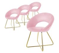 ML-Design 4X Sillas de Comedor Rosa Ergonómicas Asiento Tapizado Aspecto Terciopelo Patas de Metal Doradas con Respaldo Redondo y Reposabrazos Sillón Moderno para Mesa de Salón Oficina Dormitorio