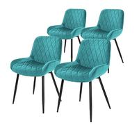 ML-Design 4X Sillas de Comedor Turquesa Estilo Retro Asiento Tapizado Aspecto de Terciopelo Patas de Metal Negras con Respaldo y Apoyabrazos Sillón Moderno para Salón Oficina Dormitorio Cocina