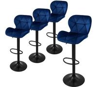 ML-Design Lote de 4 taburetes de bar de terciopelo, azules