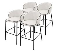 ML-Design 4x Taburetes de Bar Beige con Tapizado de Tela, 76cm de Altura, Sillas con Estructura Metálica, Asientos de Cocina con Respaldo y Reposapíes, Sillones de barra, Mueble de Mostrador de Bistro