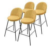 ML-Design 4X Taburetes de Bar Mostaza con Tapizado de Tela, 75cm Altura, Sillas con Estructura Metálica, Asientos de Cocina con Respaldo y Reposapíes, Sillones de Barra, Mueble de Mostrador de Bistro