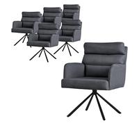 ML-Design 6X Silla de Comedor Giratoria, Antracita Asiento de Cocina con Respaldo Extraíble y Reposabrazos Diseño Ergonómico Mueble Tapizado con Funda de Poliéster y Cojín Taburete con Patas de Metal