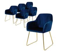 ML-Design 6X Sillas de Comedor Color Azul Ergonómicas Asiento Tapizado Aspecto de Terciopelo con Respaldo y Reposabrazos Patas de Metal Sillón Moderno para Mesa de Salón Oficina Dormitorio Cocina