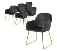 ML-Design 6X Sillas de Comedor Color Gris Ergonómicas Asiento Tapizado Aspecto de Terciopelo con Respaldo y Reposabrazos Patas de Metal Sillón Moderno para Mesa de Salón Oficina Dormitorio Cocina