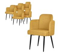 ML-Design 6X Sillas de Comedor con Funda de Tela Mostaza, Asiento Sofá de Salón con Respaldo y Reposabrazos de Ratán Mueble Tapizado con Patas de Metal, Sillón Ergonómico de Cocina