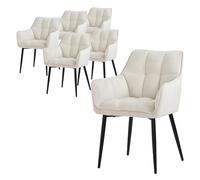 ML-Design 6X Sillas de Comedor de Rizo con Respaldo y Reposabrazos Asientos Crema con Tapizado Grueso y Patas de Metal Sillón Diseño Ergonómico Moderno para Salón, Escritorio o Cocina