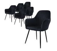 ML-Design 6X Sillas de Comedor Negras Ergonómicas, Asiento Tapizado Aspecto de Terciopelo Patas de Metal con Respaldo y Reposabrazos Sillón Moderno para Mesa de Salón Oficina Dormitorio Cocina