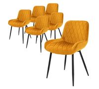 ML-Design 6X Sillas de Comedor Ocre Estilo Retro Asiento Tapizado Aspecto de Terciopelo Patas de Metal Negras con Respaldo y Apoyabrazos Sillón Moderno para Salón Oficina Dormitorio Cocina