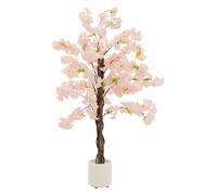 ML-Design Árbol de Cerezo Artificial 120 cm Planta Grande Realista con Tronco de Madera Natural en Maceta, Decorativo con Flores Rosas, Interior/Exterior para Hogar y Oficina, Fácil de Cuidar