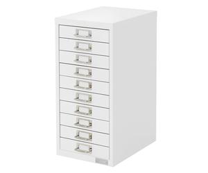ML-Design Archivador de Oficina 28x38x60cm Acero Blanco Armario Independiente con 10 Cajones para DIN A4 con Portaetiquetas, Clasificador Auxiliar Metálico Mueble Fichero para Archivo de Documentos