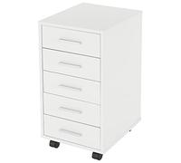 ML-Design Archivador para Oficina con 5 Cajones 33x38x63,5 cm Blanco Cómoda Hecha de Madera Revestida de Resina de Melamina Mueble Móvil Gabinete Moderno con Ruedas para Despacho