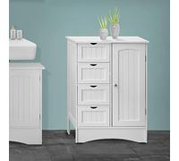 ML-Design Armario Blanco para Baño con 1 Puerta y 4 Cajones 55x81x30 cm, Cómoda Independiente con Mucho Espacio de Almacenamiento Estilo Rústico, Mueble de Madera MDF, Cajonera Multiúsos para Aseo