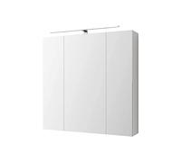 ML-Design Armario con Espejo de Baño con Iluminación LED 72,4x72x15 cm Blanco Mueble Colgante de Pared con Interruptor de Luz 3 Puertas y 6 Estantes de Cristal Ajustables en Altura Mobiliario de Aseo