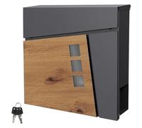 ML-Design Buzón De Correo con Compartimento para El Periódico 37x36,5x11 cm Acero Antracita Aspecto De Madera con 3 Ventanillas 2 Llaves Solapa De Cierre Total Diseño Moderno Montado En La Pared