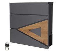 ML-Design Buzón De Correo Con Compartimento Para El Periódico 37x36,5x11cm Acero Antracita Aspecto De Madera Natural Bloqueable Con 2 Llaves Solapa De Cierre Total Moderno Montado En La Pared Exterior