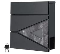 ML-Design Buzón De Correo con Compartimento para El Periódico 37x36,5x11cm Acero Antracita Aspecto De Mármol Negro con Cerradura 2 Llaves Solapa De Cierre Total Moderno Montado En La Pared Exterior