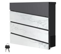 ML-Design Buzón De Correo con Compartimento para El Periódico 37x37x11cm Acero Antracita Aspecto De Mármol Blanco Cerradura con 2 Llaves Solapa De Cierre Total Moderno Montado En La Pared Exterior