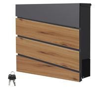 ML-Design Buzón De Correo con Compartimento para El Periódico 37x37x11cm Acero Antracita Aspecto De Madera Color Natural con 2 Llaves Solapa De Cierre Total Moderno Montado En La Pared Exterior