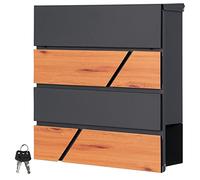 ML-Design Buzón De Correo con Compartimento para El Periódico 37x37x11cm Acero Antracita Natural Aspecto De Madera Cerradura con 2 Llaves Solapa De Cierre Total Moderno Montado En La Pared Exterior