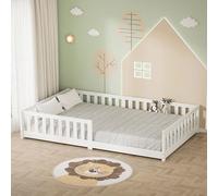ML-Design Cama de Suelo Infantil 120x200 cm Blanco Madera Maciza de Pino con Somier de Láminas y Protección Anticaída Cuna Doble Lecho para Niños y Bebés Mobiliario para Habitación Juvenil