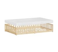 ML-Design Cama de Suelo Infantil 120x200cm con Colchón 16cm Natural Madera Maciza de Pino Somier de Láminas y Protección Anticaída Cuna Doble para Niños y Bebés Mobiliario para Habitación Juvenil