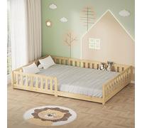 ML-Design Cama de Suelo Infantil 140x200 cm Natural Madera Maciza de Pino con Somier de Láminas y Protección Anticaída Cuna Doble Lecho para Niños y Bebés Mobiliario para Habitación Juvenil