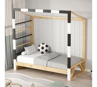 ML-Design Cama Infantil 70 x 140 cm con Portería de Fútbol-Balonmano Cuna Individual con Estructura de Madera para Niño con Somier de Láminas y Red, Litera Juvenil