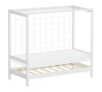 ML-Design Cama Infantil 70 x 140 cm en Forma de Portería de Fútbol Balonmano + Colchón 10cm Madera de Pino Blanca, Cuna Individual para Niño con Somier de Láminas y Red Litera Maciza Juvenil