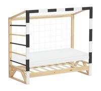 ML-Design Cama Infantil 70 x 140 cm en Forma de Portería de Fútbol con Colchón, Cuna Individual de Madera de Pino con Somier de Láminas, Red y Escalera para Trepar, Litera Maciza Juvenil para Niño