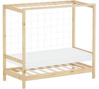 ML-Design Cama Infantil en Forma de Portería de Fútbol con Colchón 70 x 140 cm Madera de Pino Color Natural, Cuna Individual para Niño con Somier de Láminas y Red, Litera Maciza Juvenil de Juego