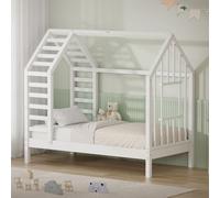 ML-Design Cama Infantil 70x140cm Forma de Casita con Somier, Madera de Pino | Estructura de Listones, Techo y Ventana, Lecho Montessori para Niños y Niñas, Hasta 80 kg, Fácil Montaje, Blanco