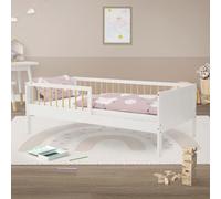 ML-Design Cama Infantil 80 x 160 cm Blanca-Beige de Madera Maciza de Pino, Lecho Individual para Niños y Niñas con Somier de Láminas y Protección Anticaída Cuna para Habitación Juvenil de Adolescentes