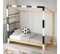 ML-Design Cama Infantil 80 x 160 cm con Portería de Fútbol-Balonmano, Estructura de Madera, Cuna Individual para Niño con Somier de Láminas y Red, Litera Juvenil