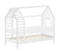 ML-Design Cama Infantil 80 x 160 cm en Forma de Casita con Somier y Colchón | Estructura de Listones, Techo y Ventana, Lecho Montessori de Madera de Pino para Niños y Niñas, Fácil Montaje, Blanco
