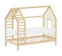 ML-Design Cama Infantil 80 x 160 cm en Forma de Casita con Somier y Colchón | Estructura de Listones, Techo y Ventana, Lecho Montessori de Madera de Pino para Niños y Niñas, Fácil Montaje, Natural